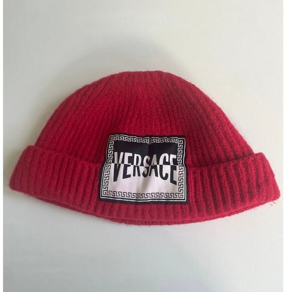 VERSACE KNITTED BEANIE HAT WOOL RED LOGO PATCHED MADE IN ITALY AUTHENTIC‎ ICONIC main image 6